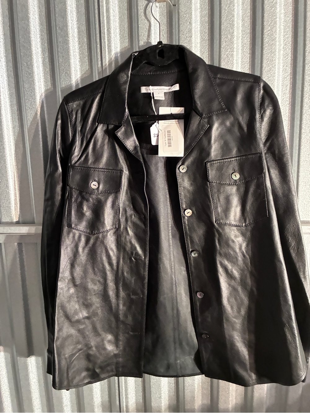 Diane Von Furstenberg Black Leather Button-down Size 4